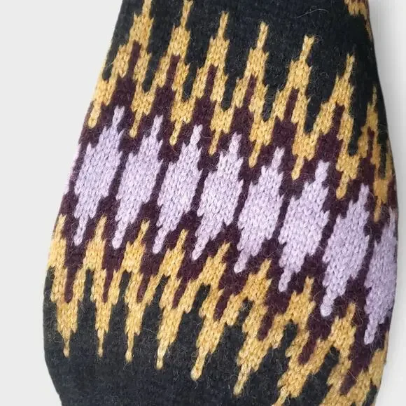 A.L.C. Tracey Fair Isle Sweater Oversized Alpaca Turtleneck Blk Bordeaux Sz Med - Picture 4 of 13